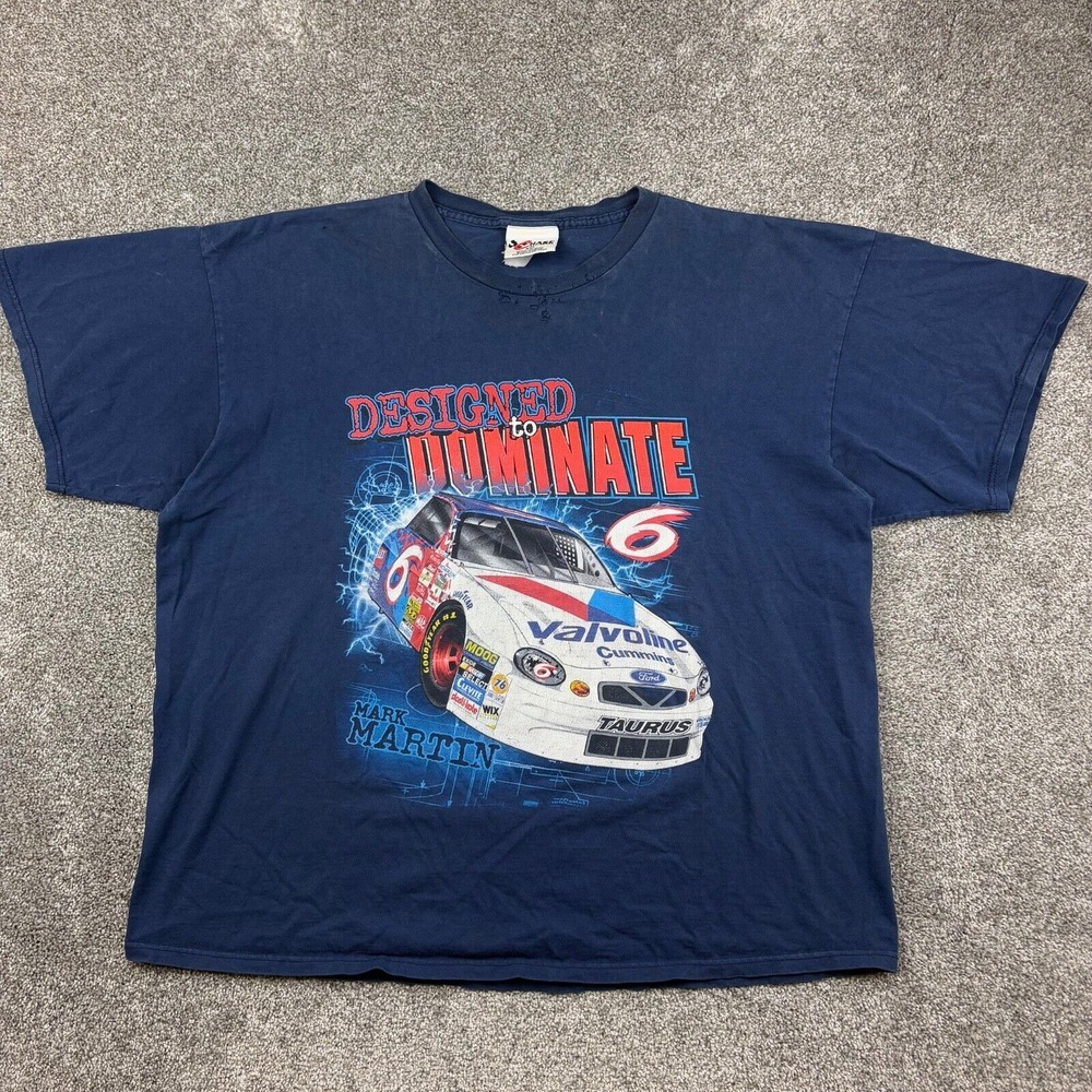 Vintage‎ Mark Martin Nascar Shirt Mens 2XL Navy Blue Chase Authentics Distressed